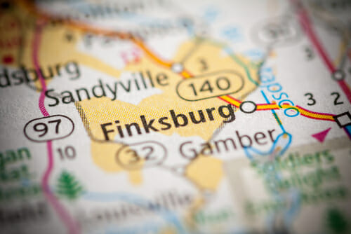 A map showing Finksburg, MD 